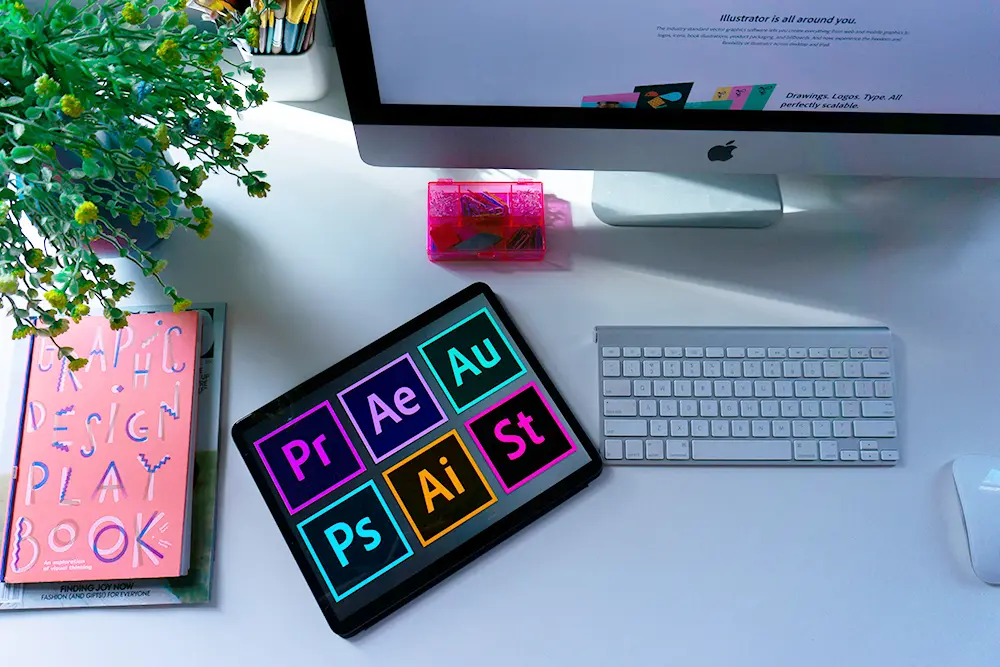 Bildschirmtisch mit Adobe Program Icons